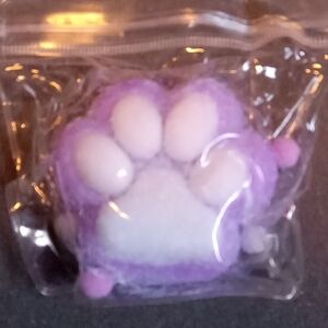 Paw-Shaped White & Purple Squishy Sensory Toy Pom Poms Included